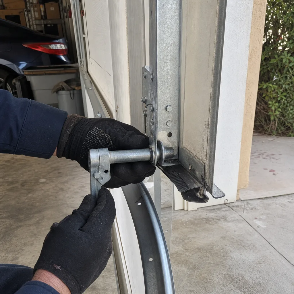 Technician performing professional garage door repair and maintenance